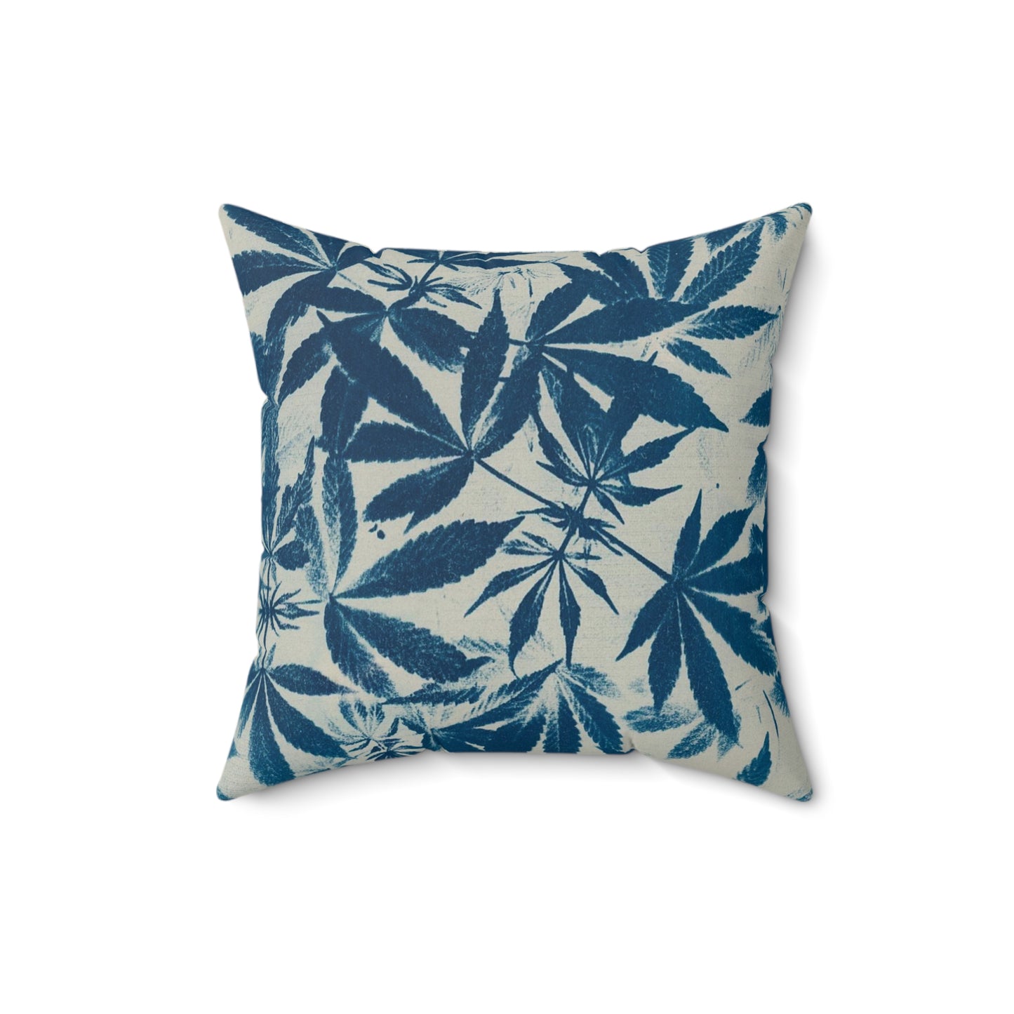 Faux Suede Square Pillow - Cyanotype on Ivory