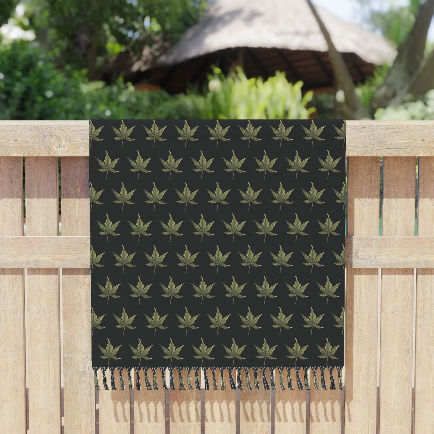 Boho Beach Cloth - Mini Cannabis Leaf Print on Black