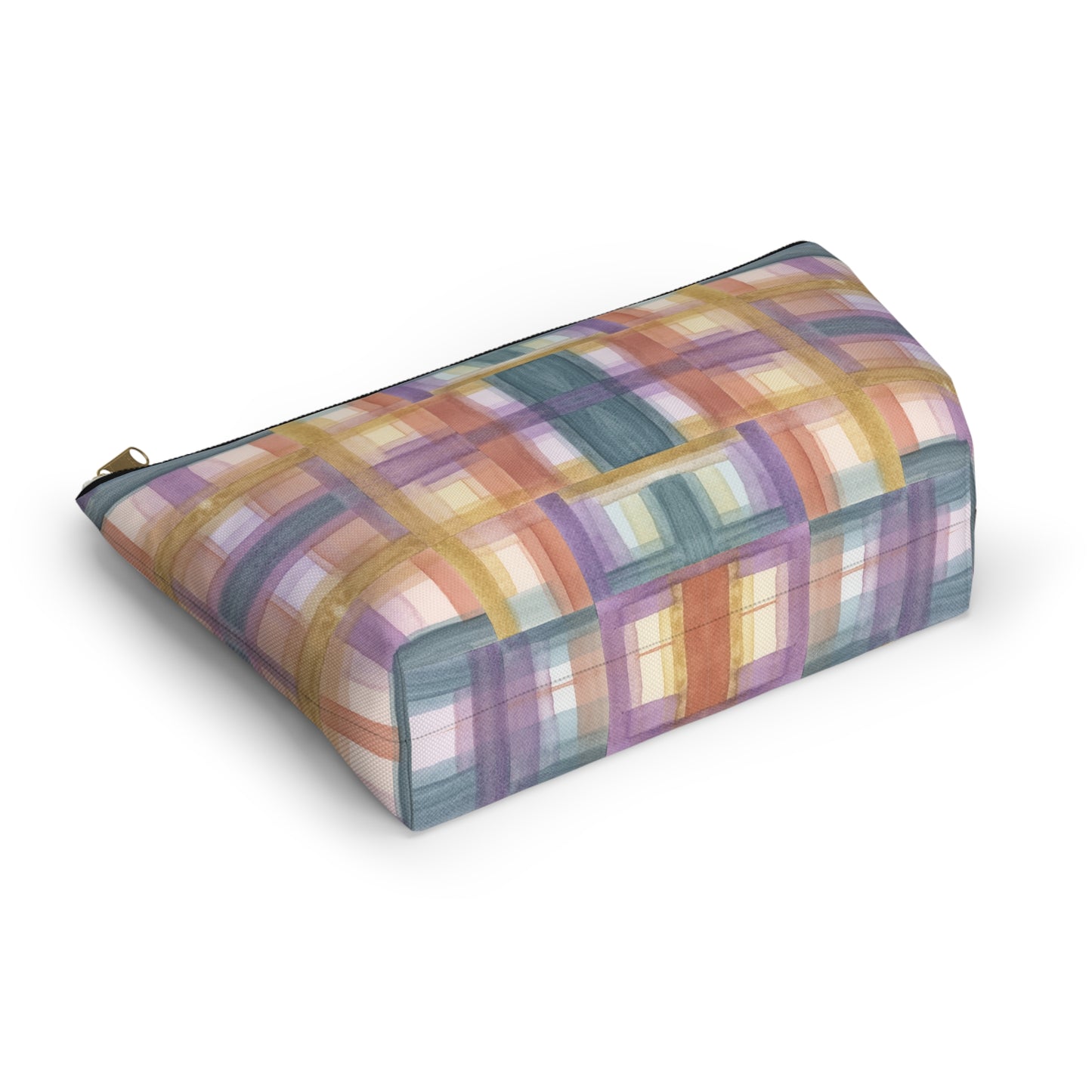 Roomy Accessory Pouch - Painterly Plaid, Warm Colors