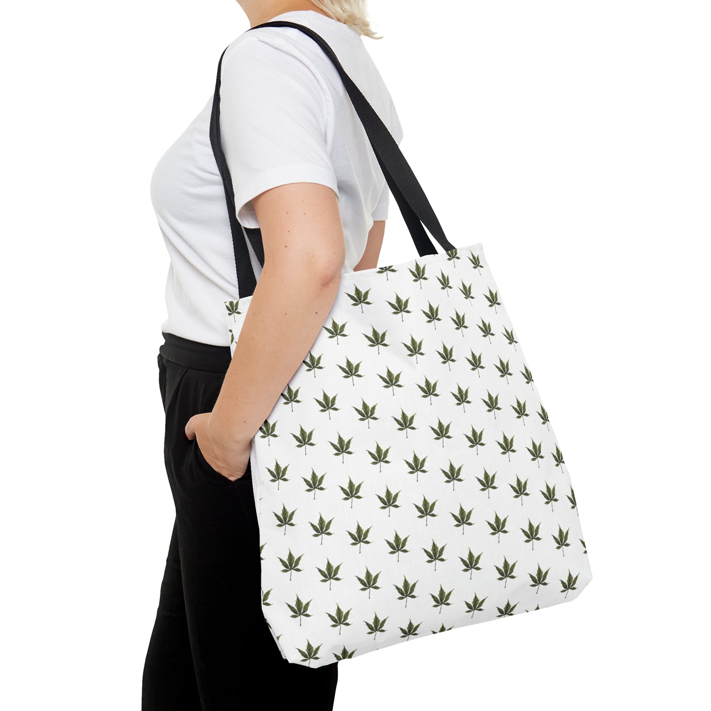 Tote Bag (3 sizes!) - Mini Cannabis Leaf Print on White