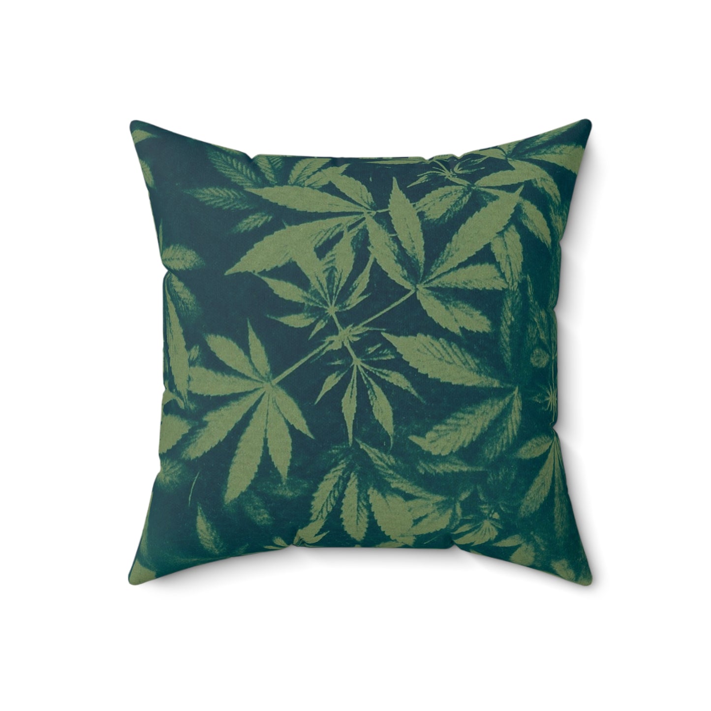 Faux Suede Square Pillow - Cyanotype on Olive