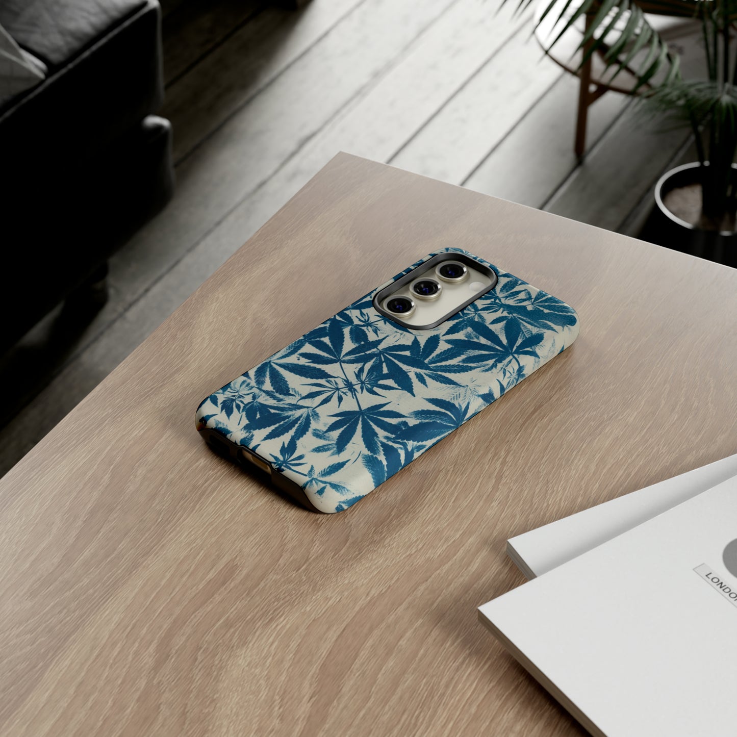 Tough Cell Phone Cases -Cannabis Field Cyanotype on Ivory Print