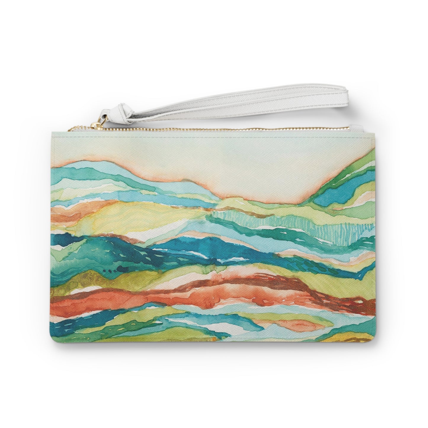 Vegan Leather Clutch Bag - Watercolor Mountains