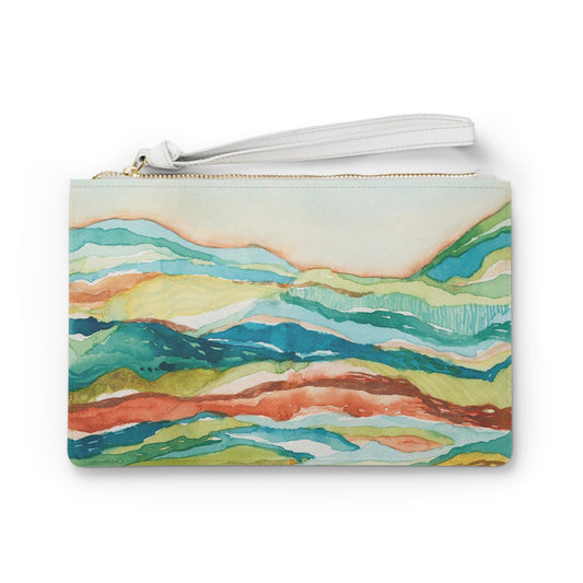 Vegan Leather Clutch Bag - Watercolor Mountains