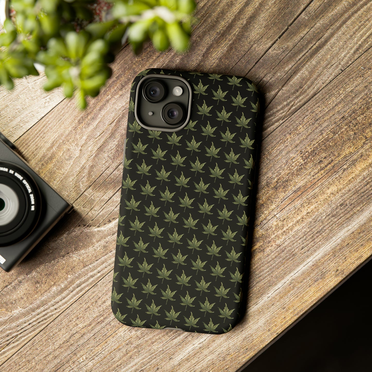 Tough Cell Phone Cases - Mini Cannabis Leaf on Black