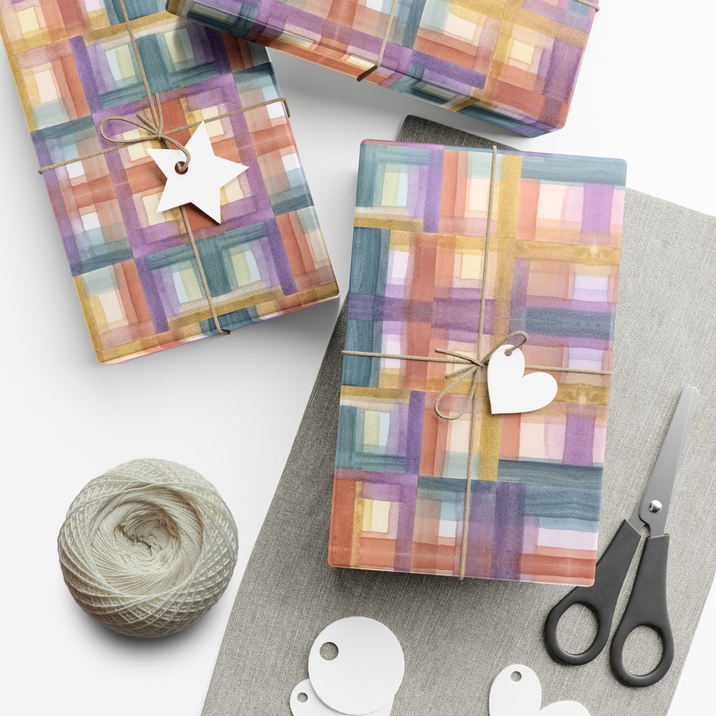 Gift Wrap Papers - Painterly Plaid, Warm Colors Wrapping Paper