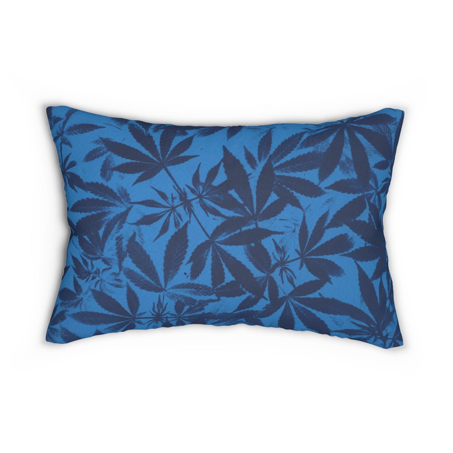 Decorative Lumbar Pillow - Cannabis Field Cyanotype on Bright Blue Print