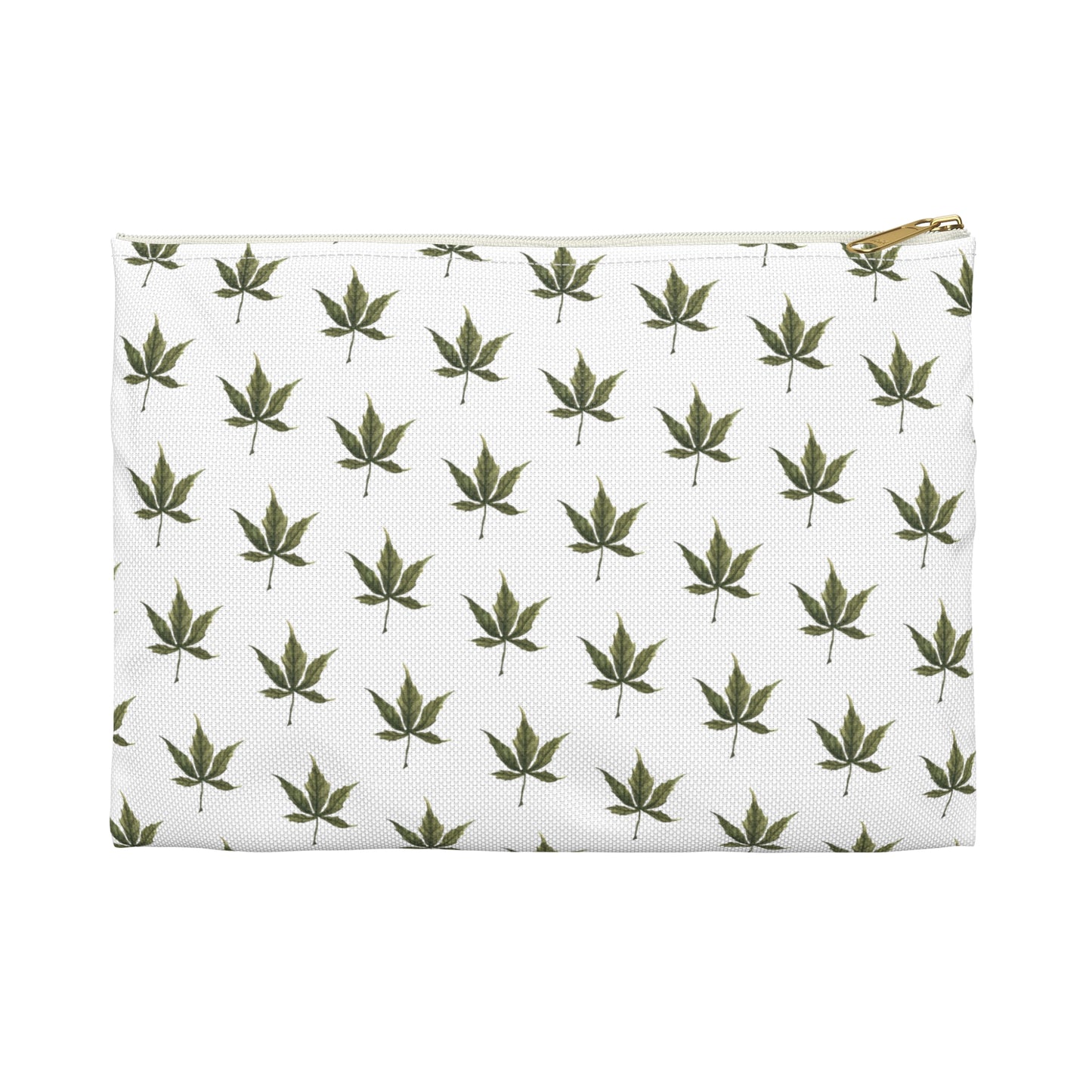 Flat Accessory Pouch - Mini Cannabis Leaf Print on White