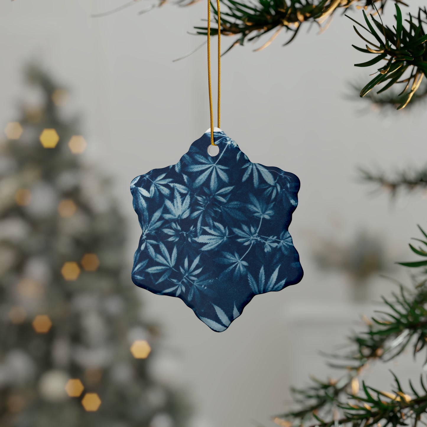 Ceramic Holiday Ornament - Cyanotype Print 1