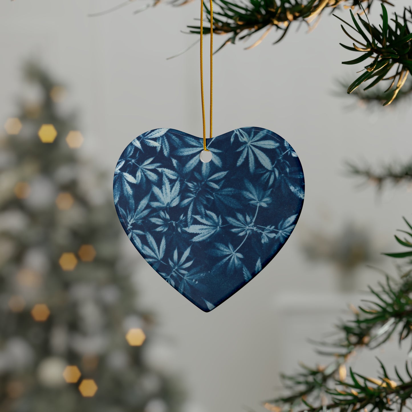 Ceramic Holiday Ornament - Cyanotype Print 1