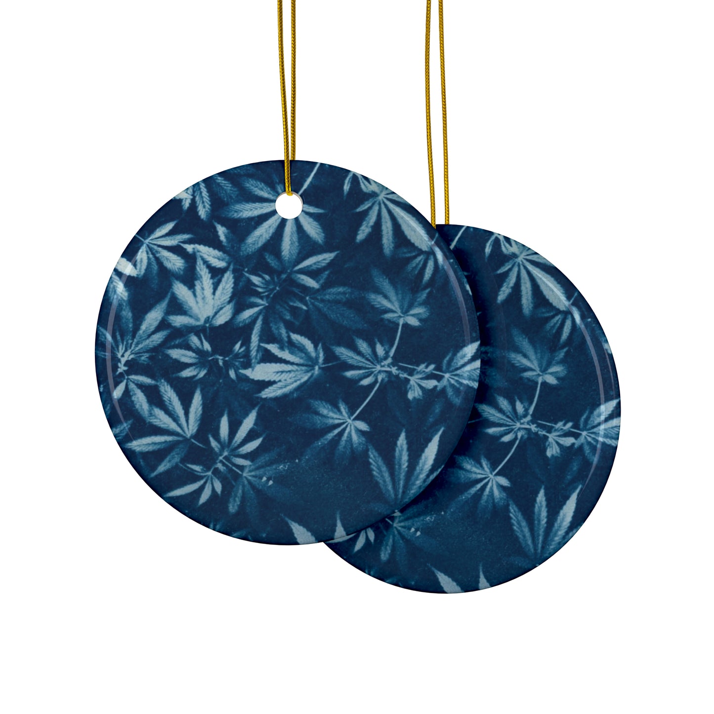 Ceramic Holiday Ornament - Cyanotype Print 1