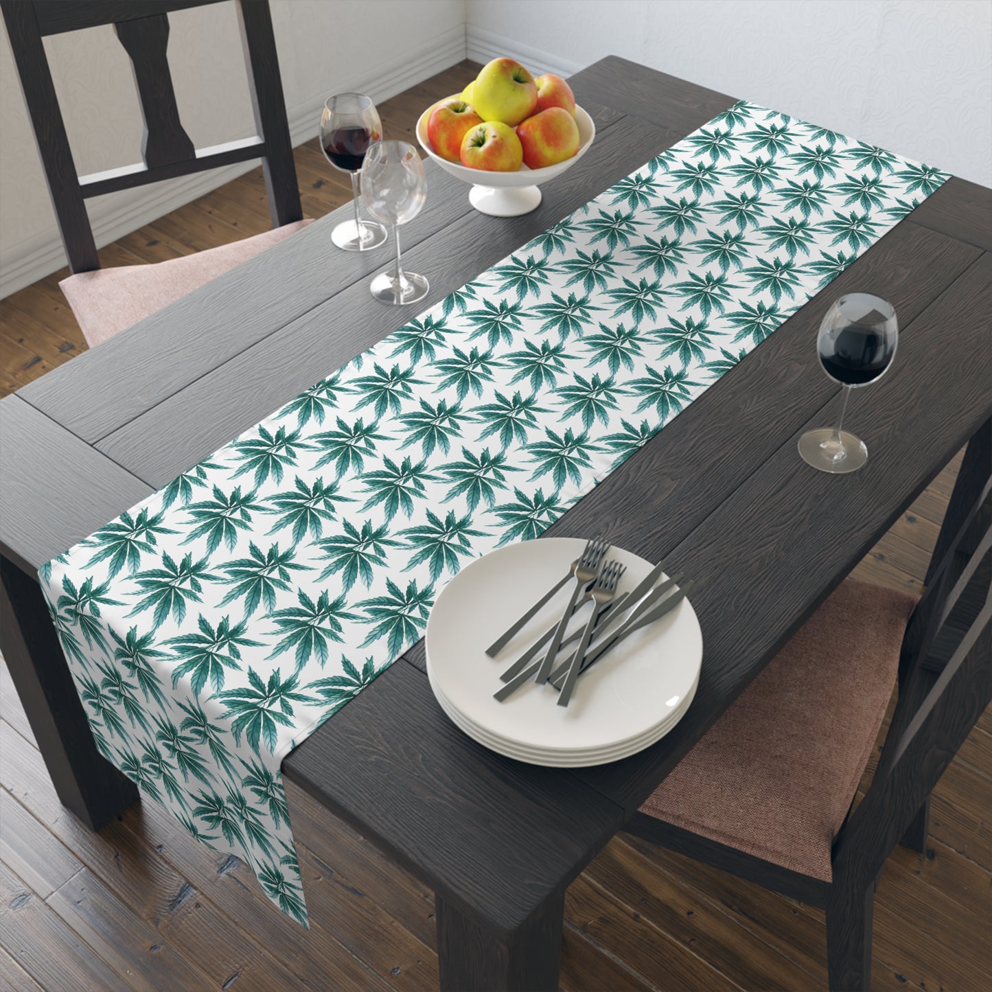 Table Runner 100% Cotton - Teal Dreamleaf