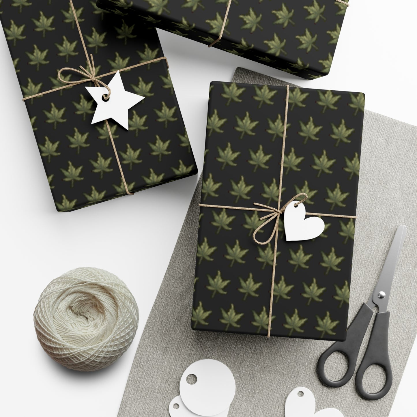 Gift Wrap Papers - Mini Cannabis Leaf Print, Black Wrapping Paper Sheets