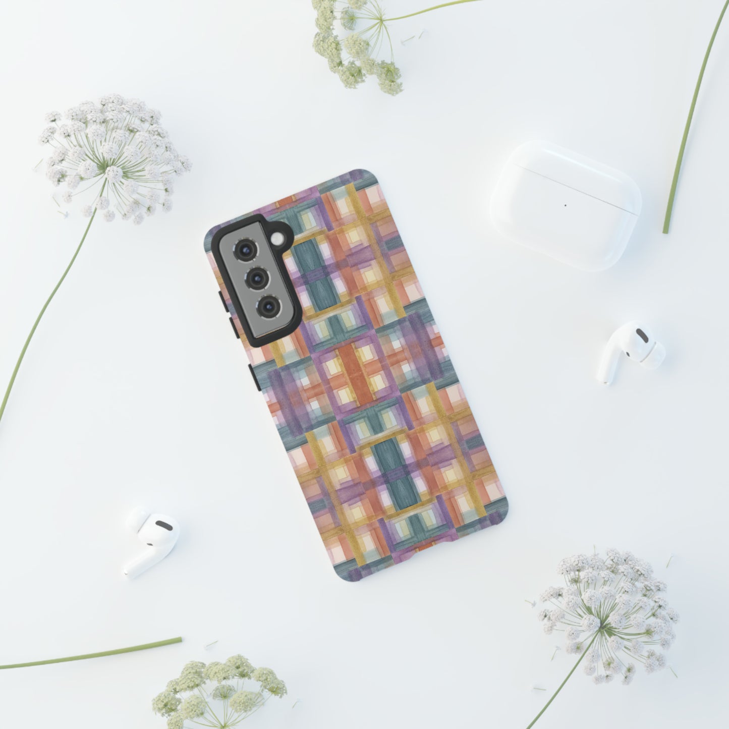 Tough Cell Phone Cases - Painterly Plaid, Warm Colors