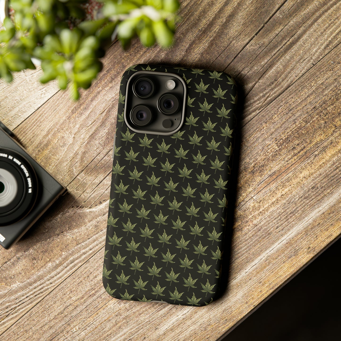 Tough Cell Phone Cases - Mini Cannabis Leaf on Black