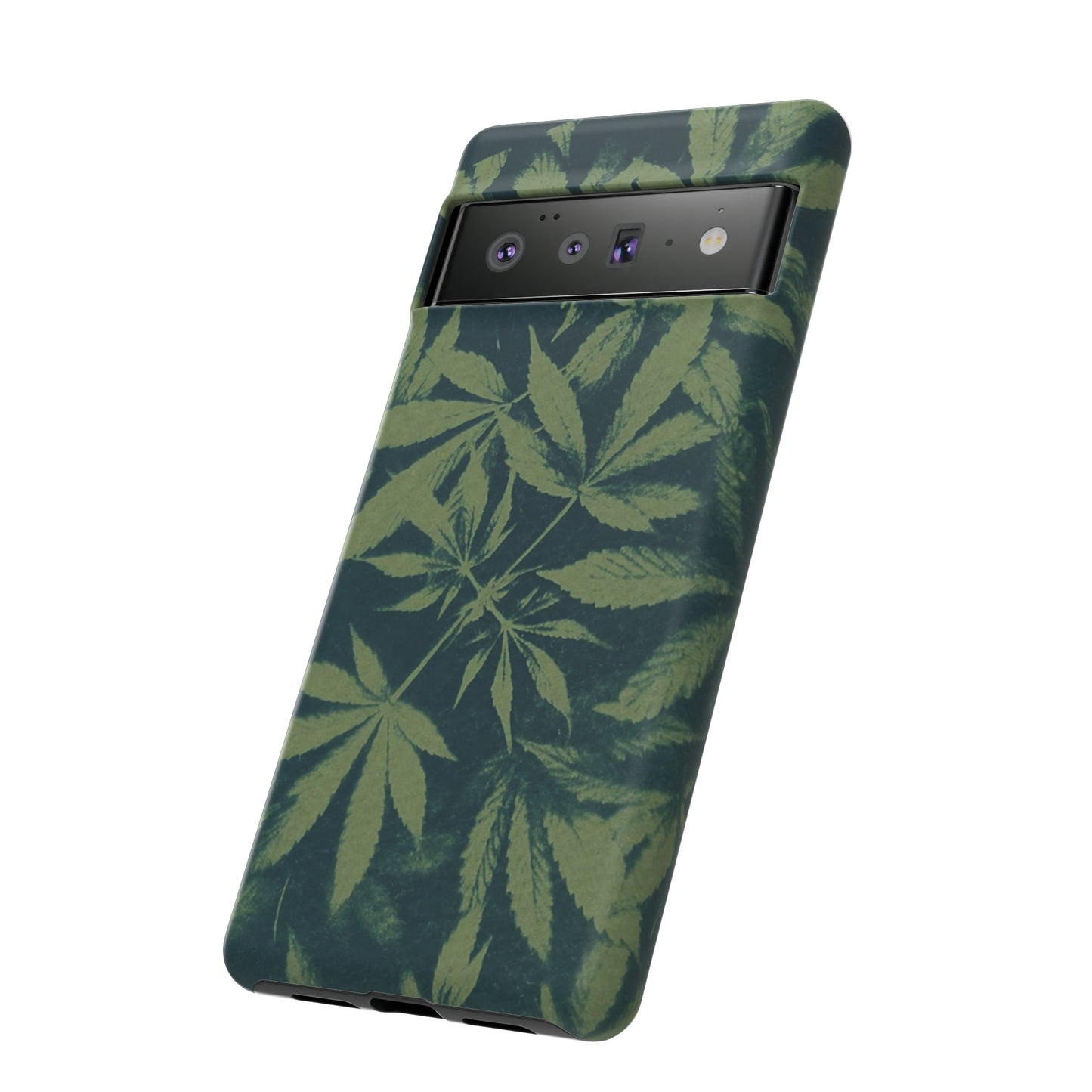 Tough Cell Phone Cases - Cannabis Field Cyanotype on Olive Print