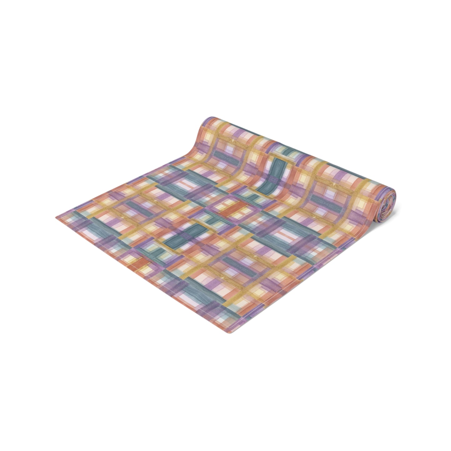 Table Runner 100% Cotton - Painterly Plaid, Warm Colors