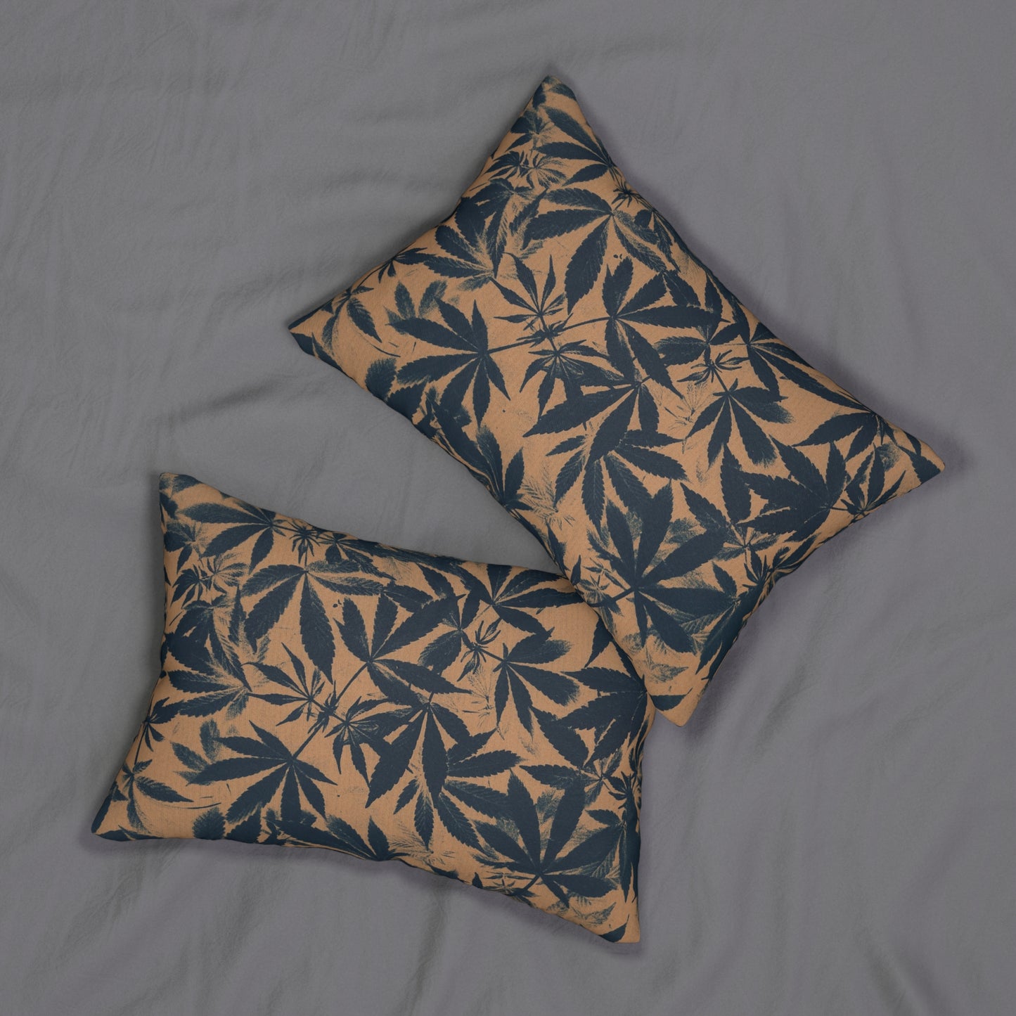 Decorative Lumbar Pillow - Cannabis Field Cyanotype on Amber Print