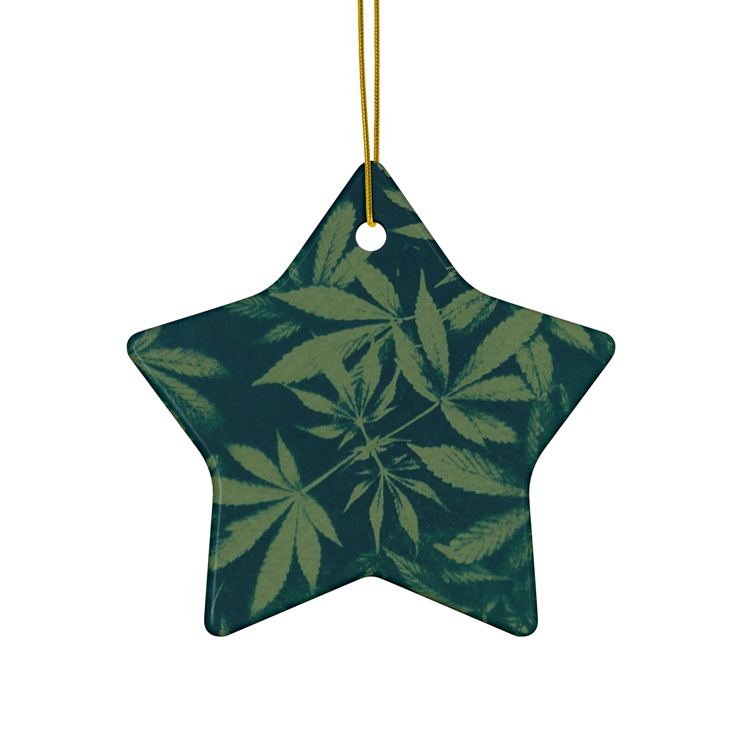 Ceramic Holiday Ornaments - Cyanotype on Green Print 1