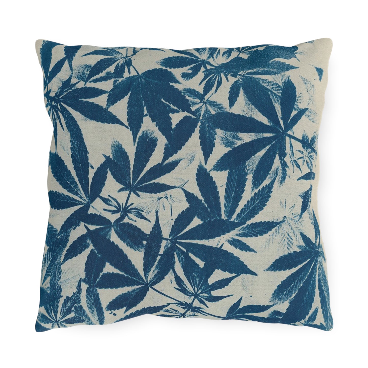 Outdoor Decorative Pillows - UV/H2O/Mildew Resistant - Cannabis Field Cyanotype on Ivory Print