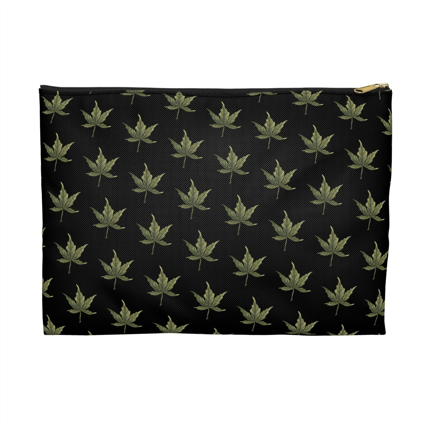 Flat Accessory Pouch - Mini Cannabis Leaf Print on Black