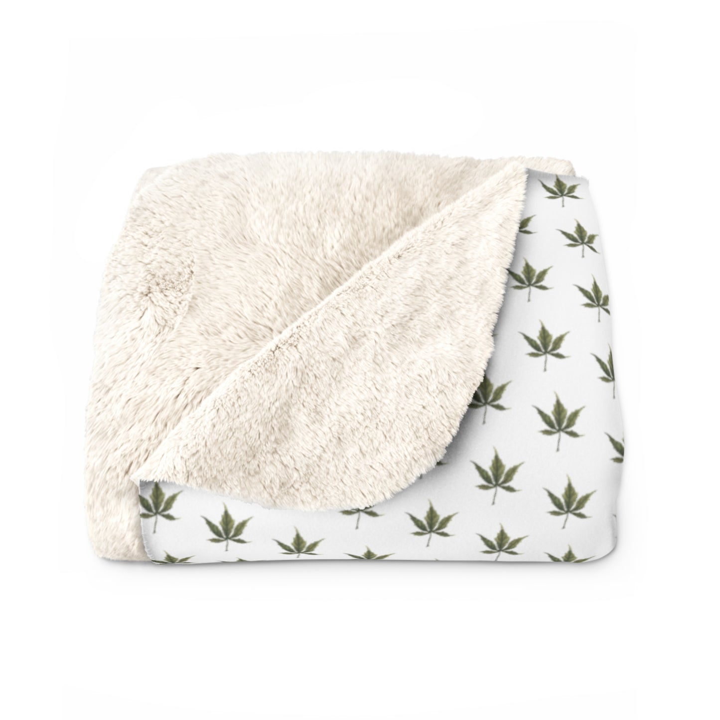 Sherpa Fleece Blanket - Mini Cannabis Leaf Print, White