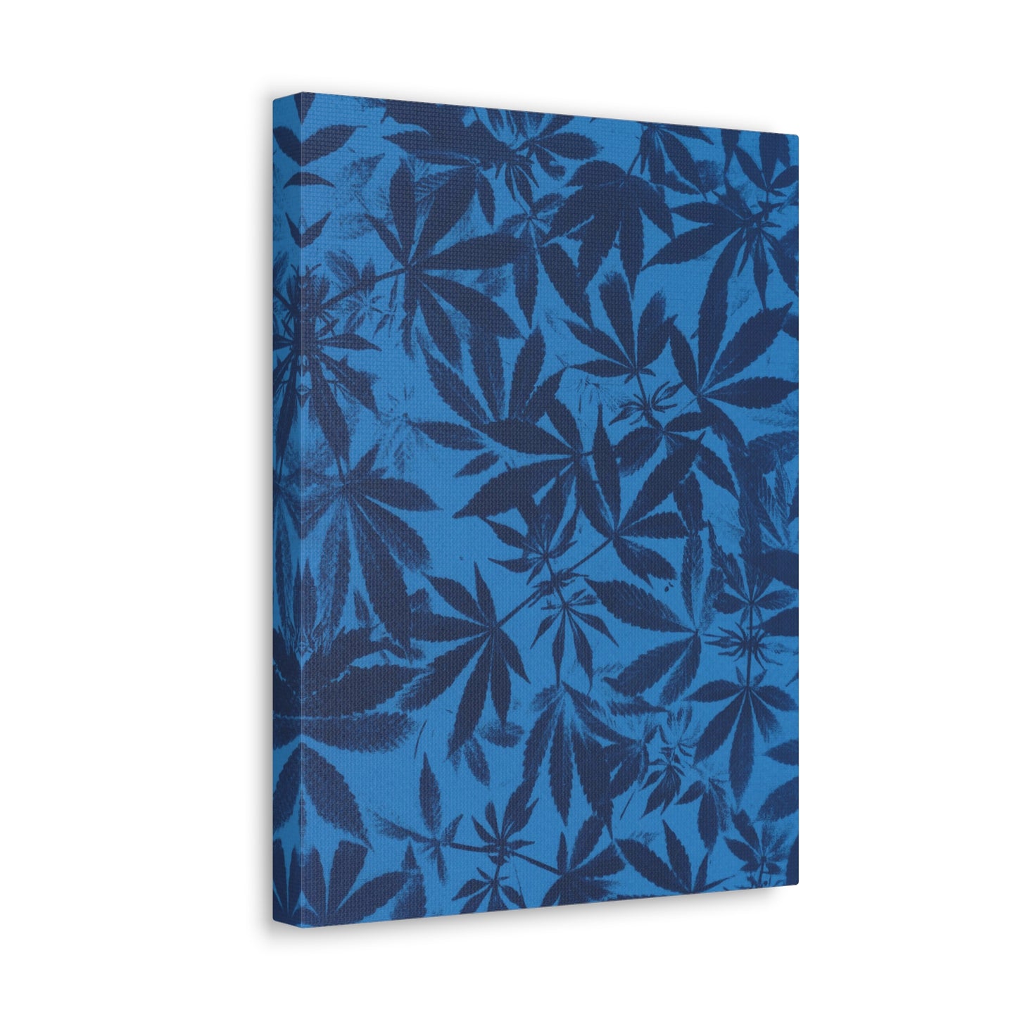 Gallery Wrapped Canvas Print - Cannabis Field Cyanotype on Bright Blue Print (Reproduction)