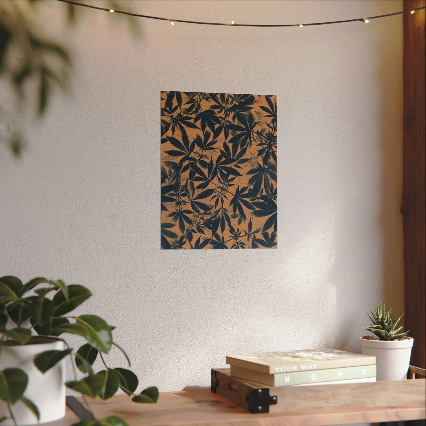 Fine Art Reproductions - Archival, Textured Watercolor Matte Prints - Cannabis Cyanotype on Amber Print