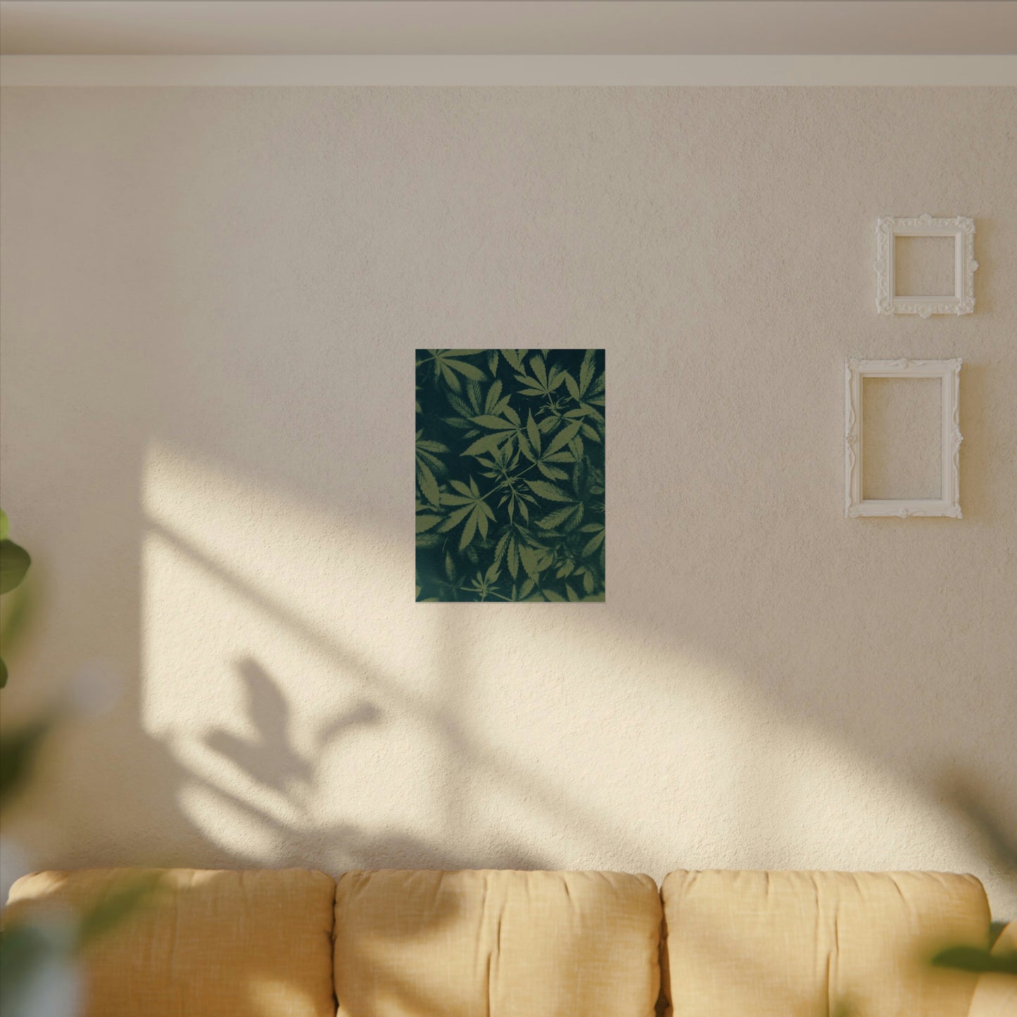 Fine Art Reproductions - Archival, Textured Watercolor Matte Prints - Cannabis Cyanotype on Olive Print