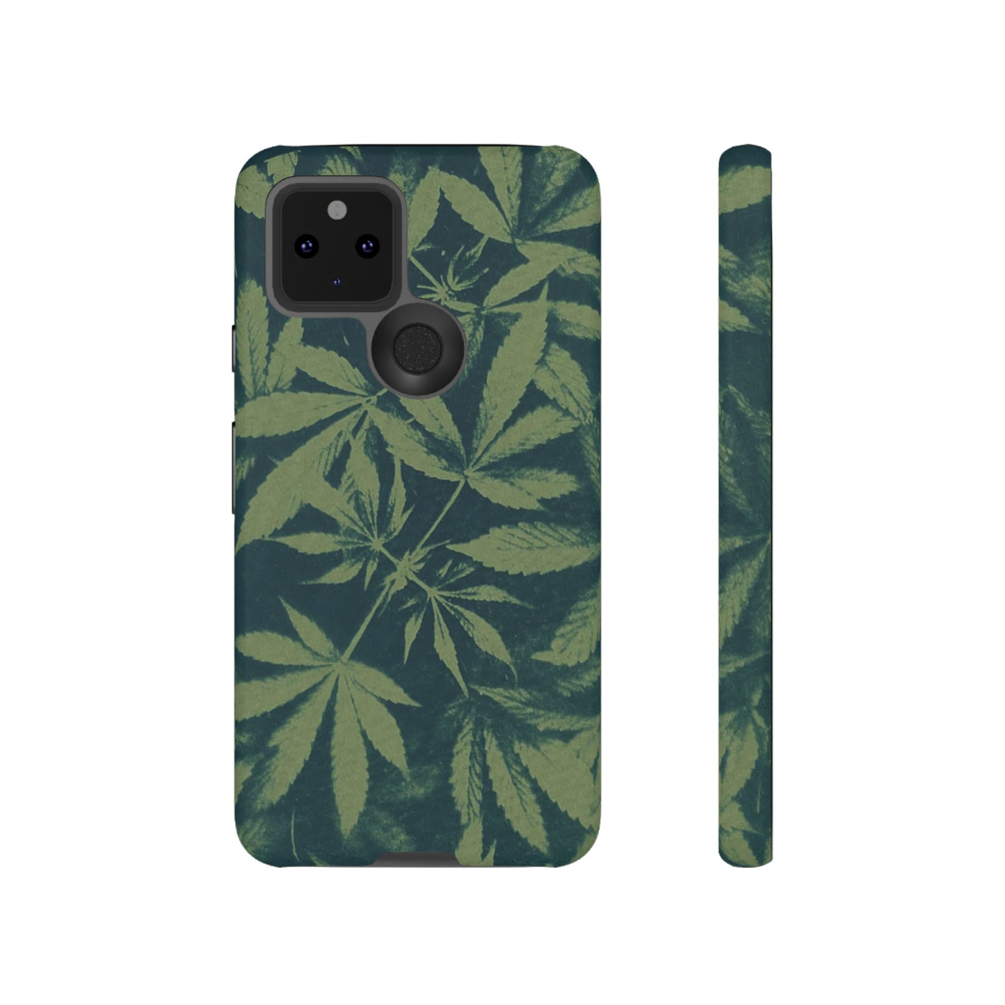 Tough Cell Phone Cases - Cannabis Field Cyanotype on Olive Print