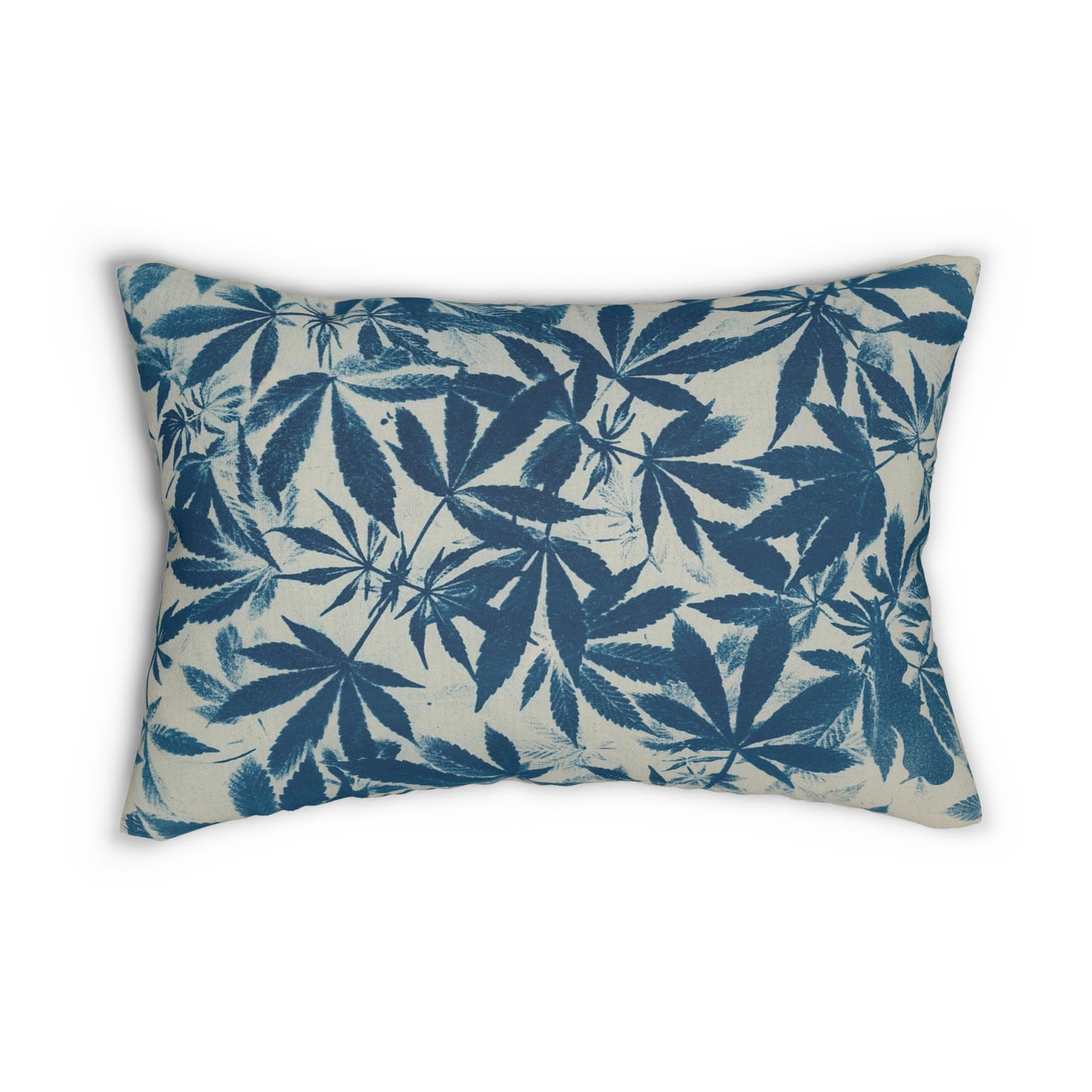 Decorative Lumbar Pillow - Cannabis Field Cyanotype on Ivory Print