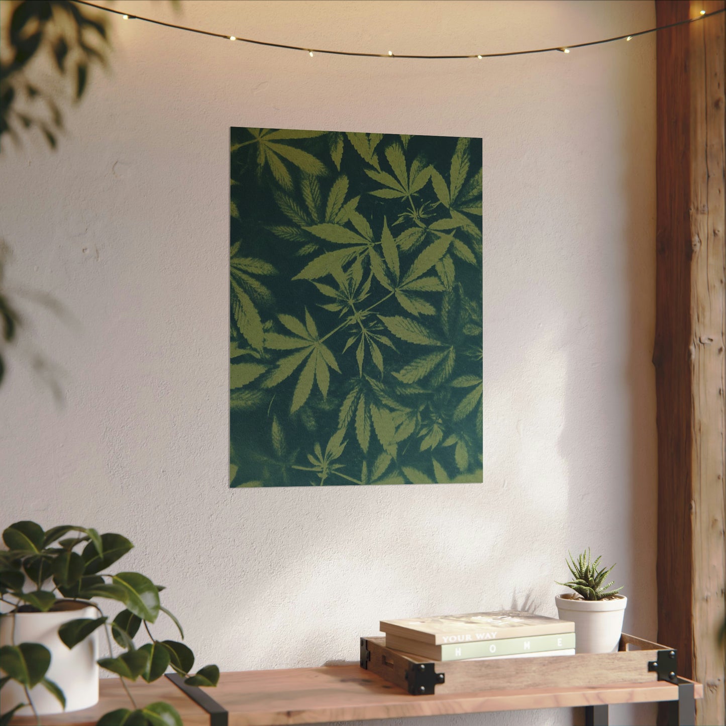 Fine Art Reproductions - Archival, Textured Watercolor Matte Prints - Cannabis Cyanotype on Olive Print