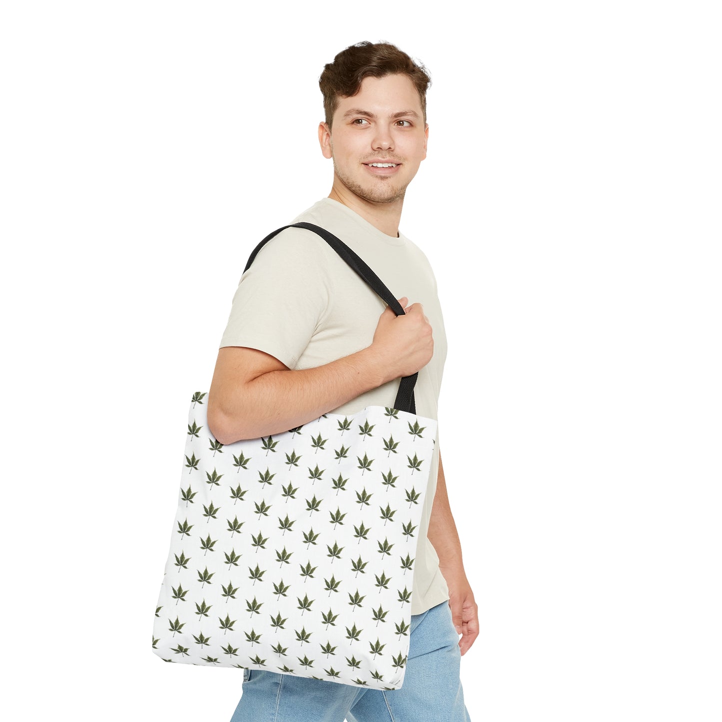 Tote Bag (3 sizes!) - Mini Cannabis Leaf Print on White