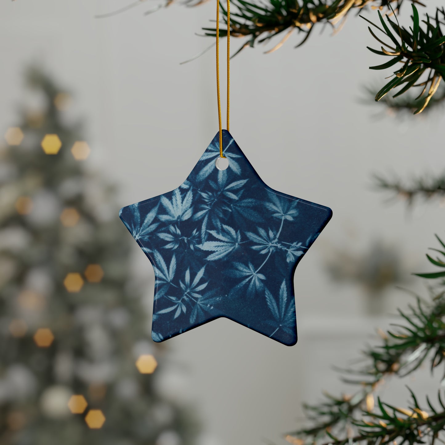 Ceramic Holiday Ornament - Cyanotype Print 1