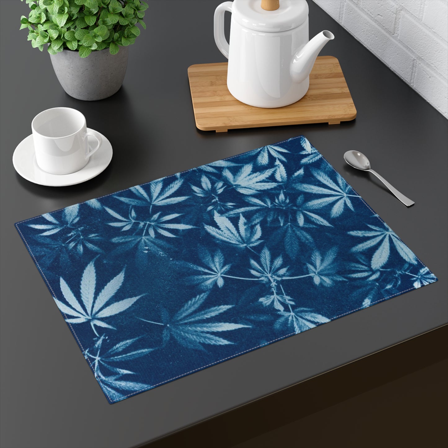 100% Cotton Placemat, 1 pc - Cyanotype Print 1