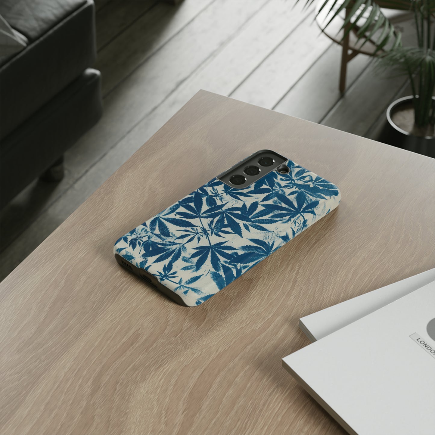 Tough Cell Phone Cases -Cannabis Field Cyanotype on Ivory Print