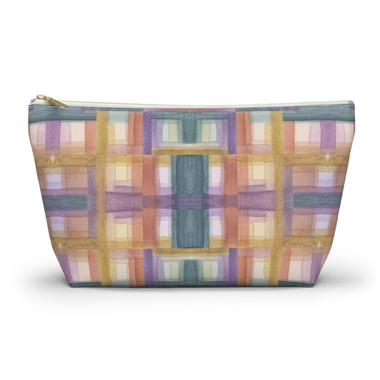 Roomy Accessory Pouch - Painterly Plaid, Warm Colors