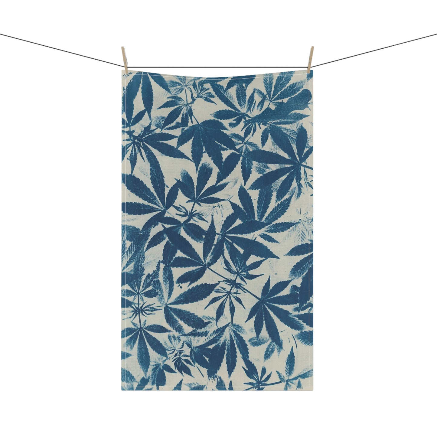 100% Cotton Twill Kitchen Towel - Cannabis Field Cyanotype on Ivory Print