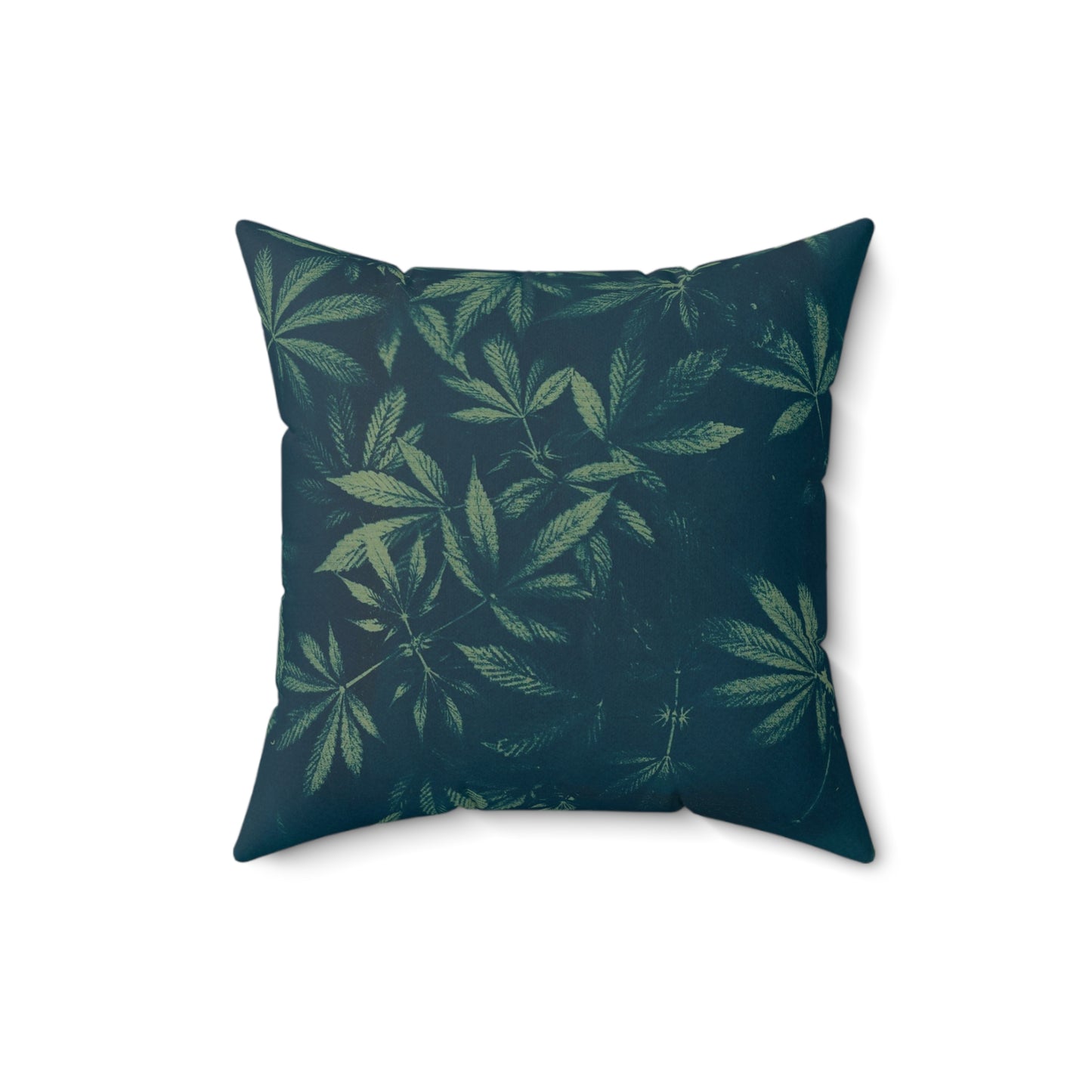 Faux Suede Square Pillow - Cyanotype on Green