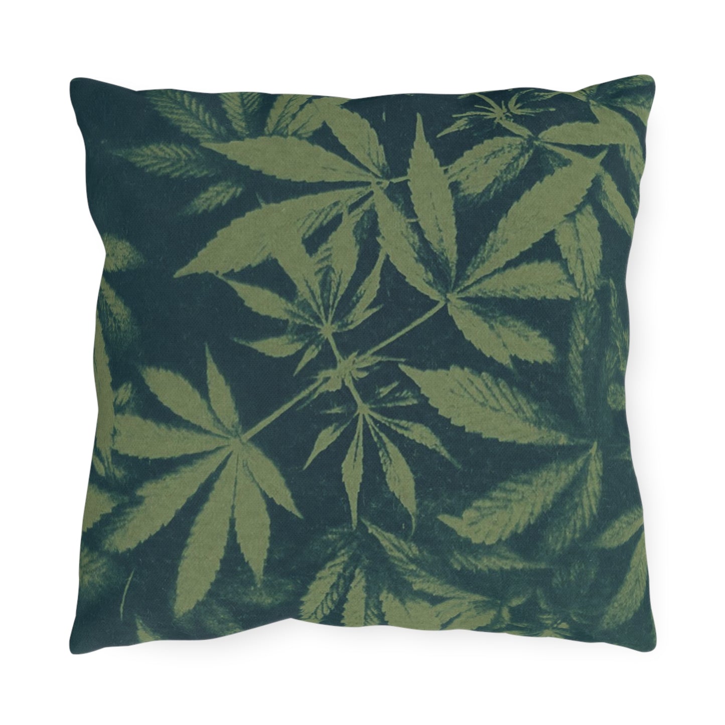 Outdoor Decorative Pillows - UV/H2O/Mildew Resistant - Cannabis Field Cyanotype on Olive Print