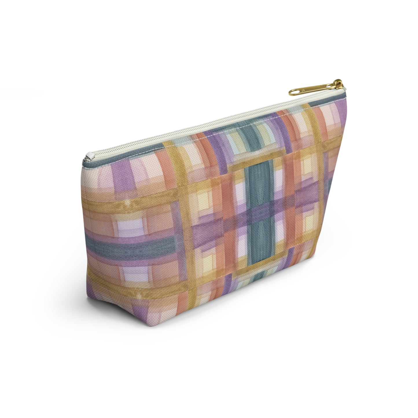 Roomy Accessory Pouch - Painterly Plaid, Warm Colors