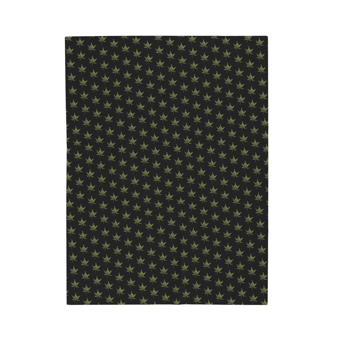 Velveteen Plush Blanket - Mini Cannabis Leaf Print, Black