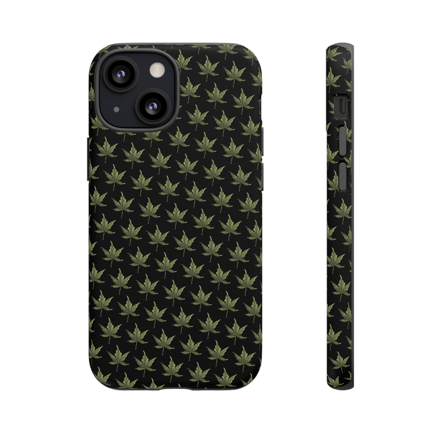 Tough Cell Phone Cases - Mini Cannabis Leaf on Black