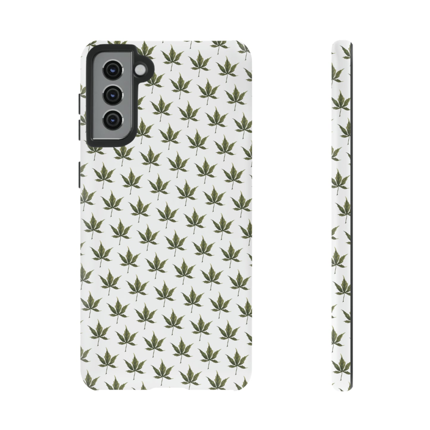 Tough Cell Phone Cases - Mini Cannabis Leaf on White