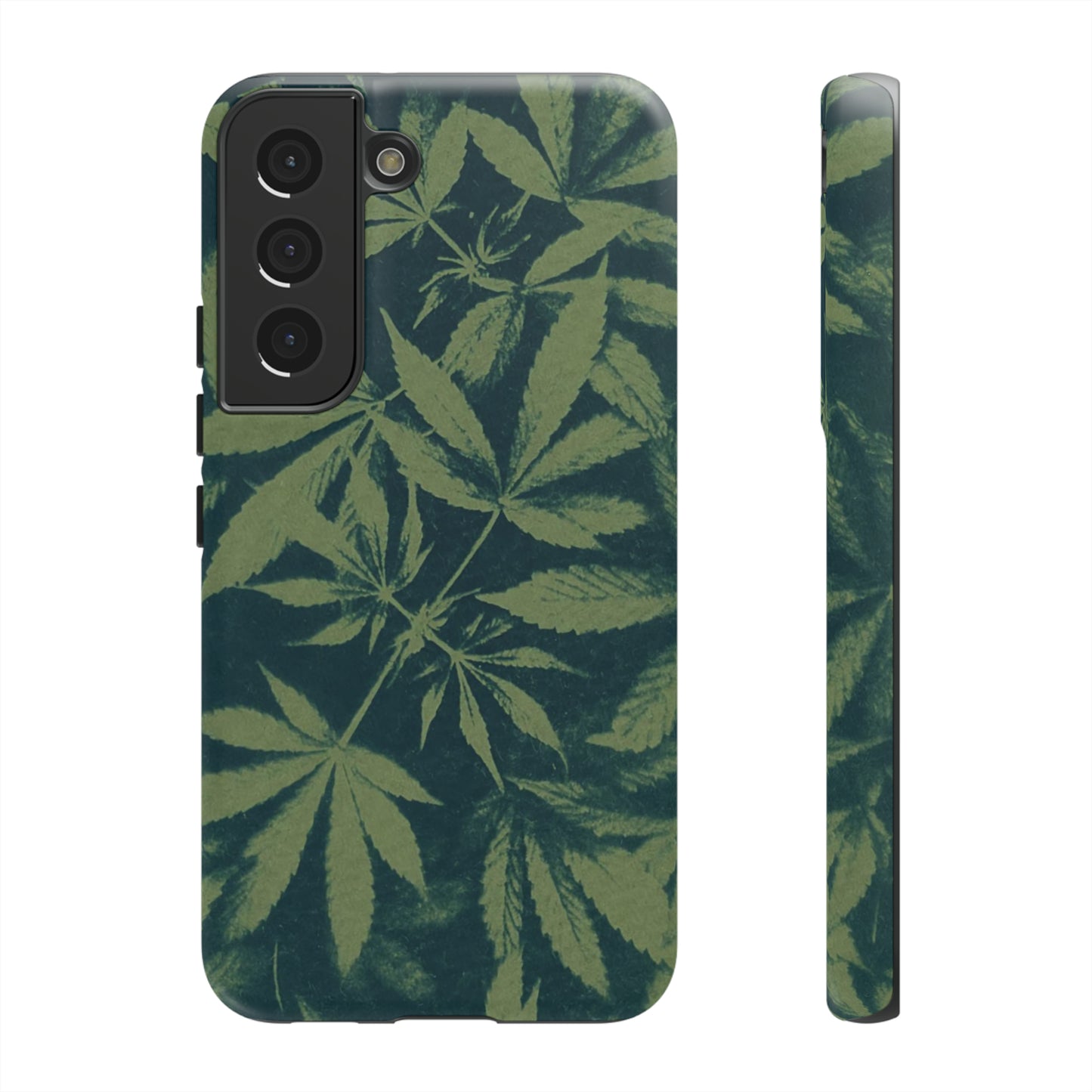 Tough Cell Phone Cases - Cannabis Field Cyanotype on Olive Print