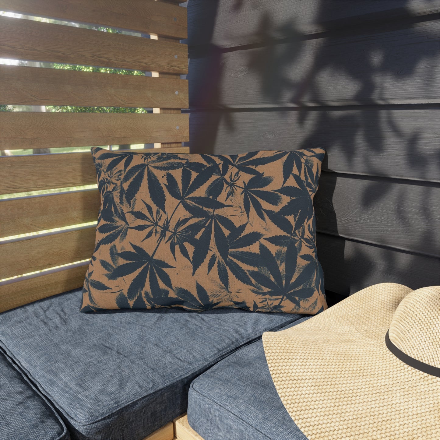 Outdoor Decorative Pillows - UV/H2O/Mildew Resistant - Cannabis Field Cyanotype on Amber Print