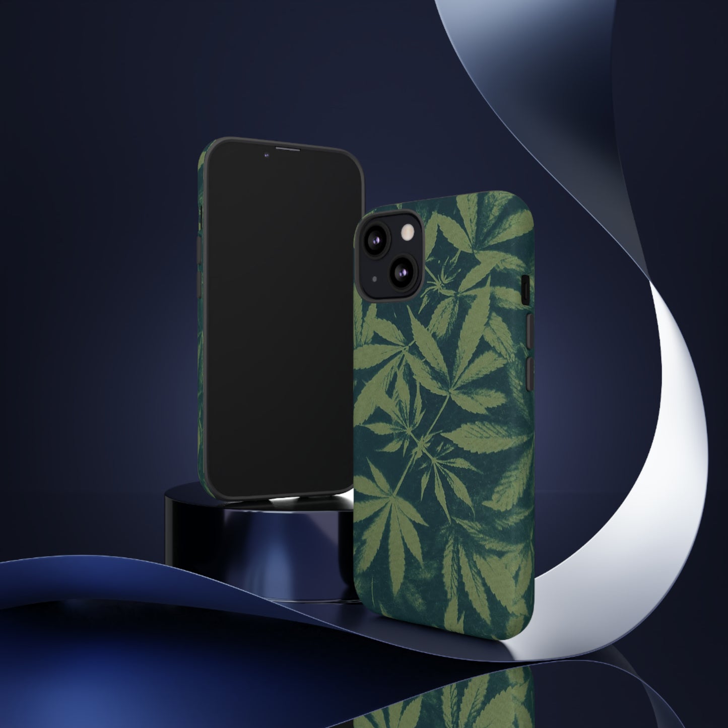 Tough Cell Phone Cases - Cannabis Field Cyanotype on Olive Print