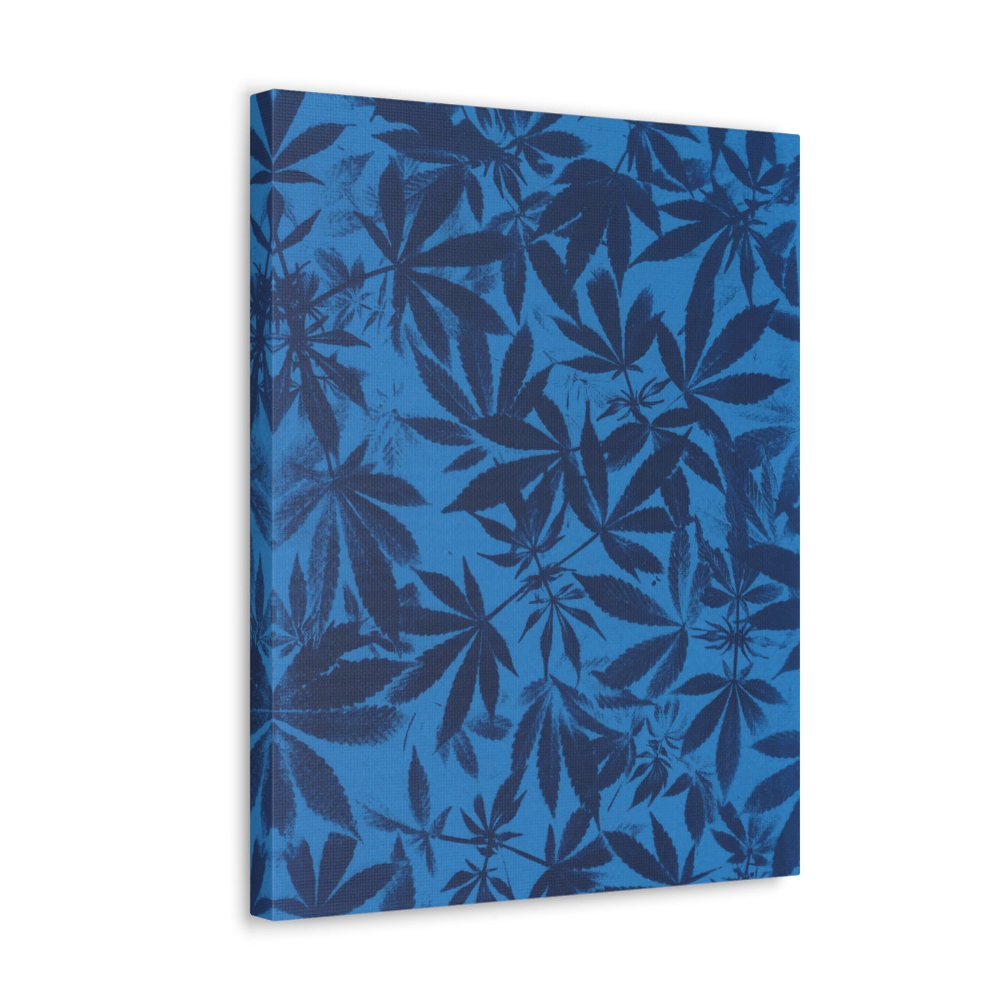 Gallery Wrapped Canvas Print - Cannabis Field Cyanotype on Bright Blue Print (Reproduction)