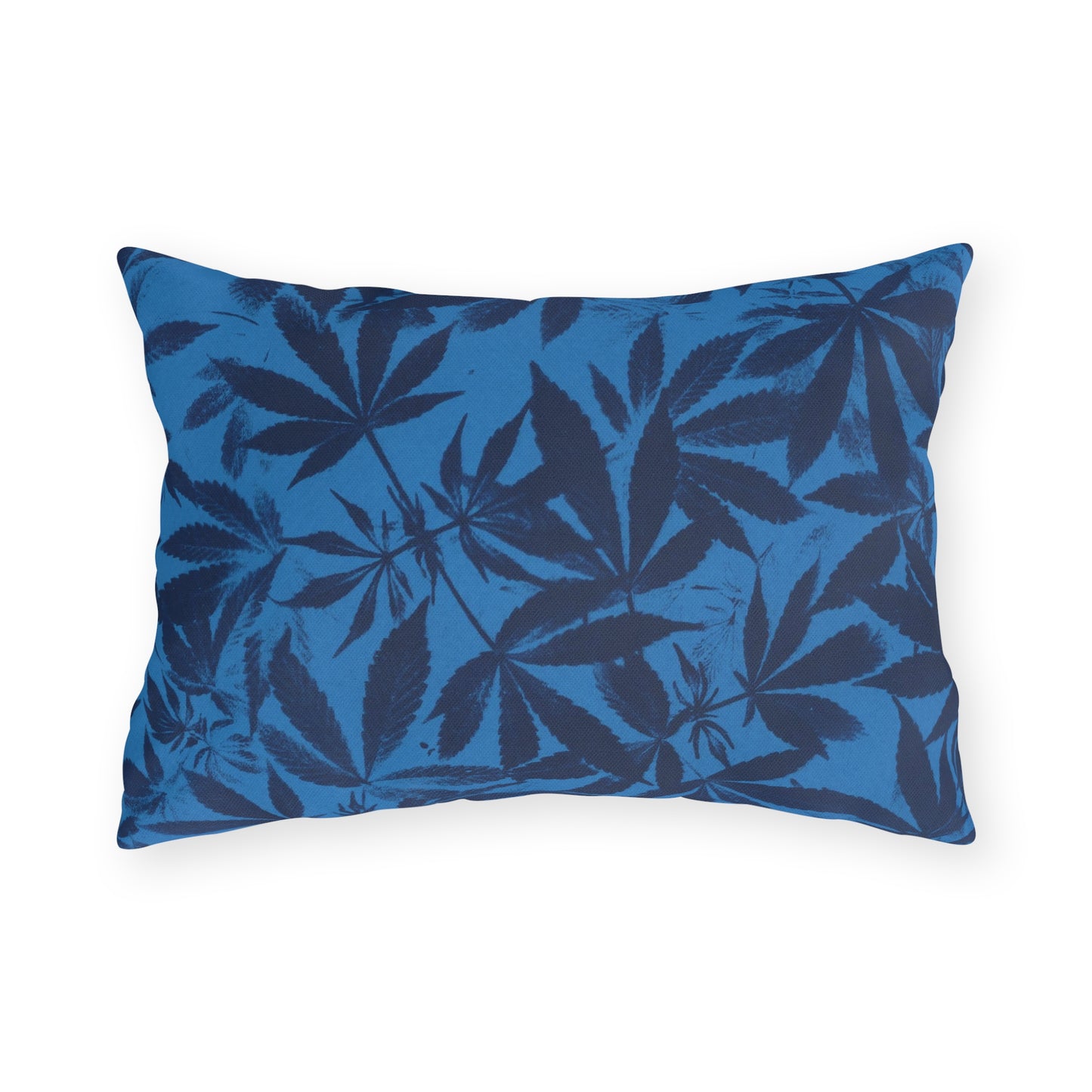 Outdoor Decorative Pillows - UV/H2O/Mildew Resistant - Cannabis Field Cyanotype on Bright Blue Print