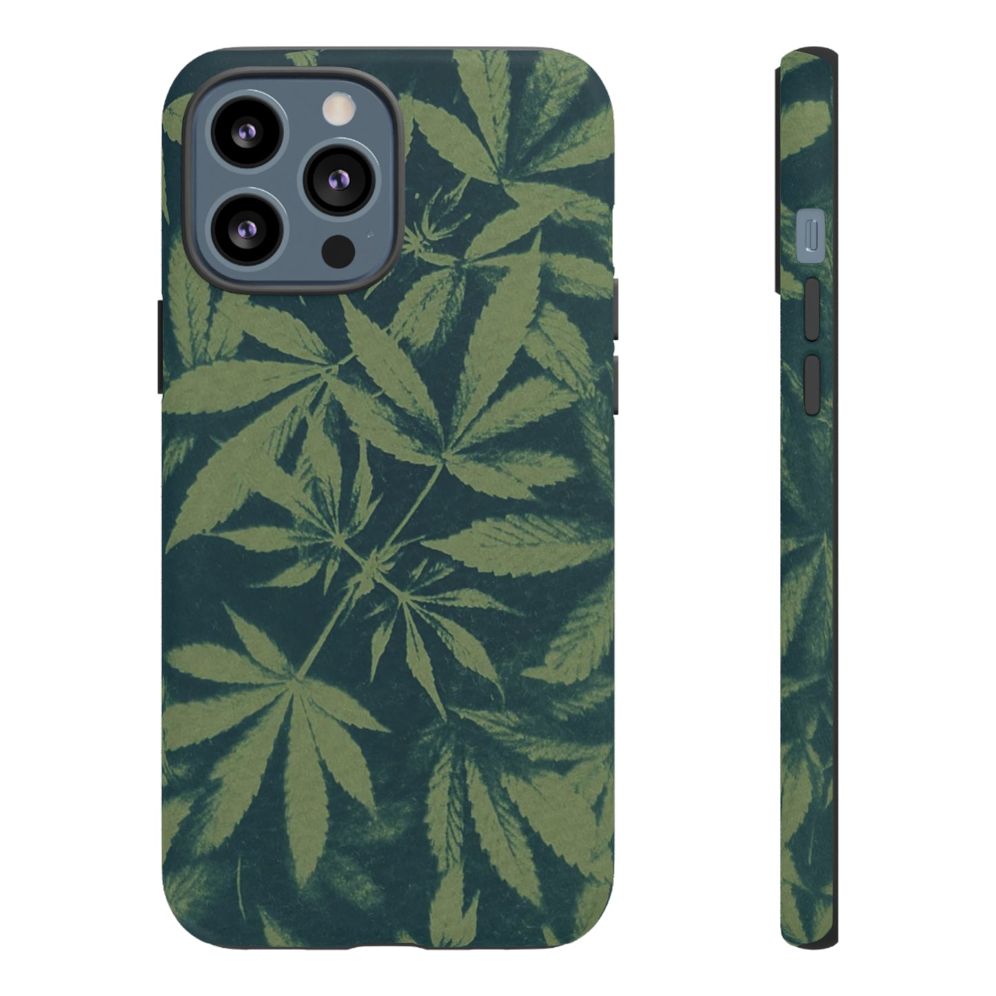 Tough Cell Phone Cases - Cannabis Field Cyanotype on Olive Print